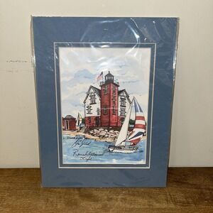 Donna Elias Round Island Light Mackinac Island Lighthouse Print Matted 8.5x11